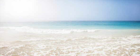 Sandy beach banner. Sea Background Shore Blue Water, Summer Tropical Ocean, Beautiful Seascape...