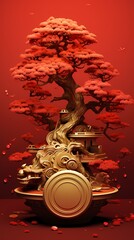 bonsai tree the lucky Chinese plant in red theme