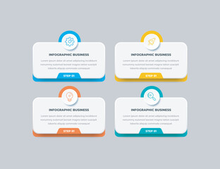 Business infographic design template with icons and 4 options or steps. Can be used for workflow, presentation, etc. Vector illustration