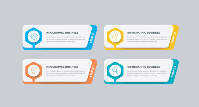 Business infographic design template with icons and 4 options or steps. Can be used for workflow, presentation, etc. Vector illustration