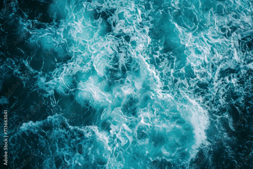 Wall mural from above aerial view of turquoise ocean water with splashes and foam for abstract natural backgrou - Wall murals