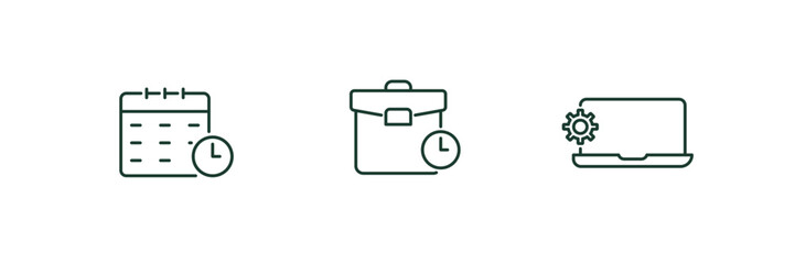 Work icons set collection. Date, bag and laptop. Simple design. Vector illustration