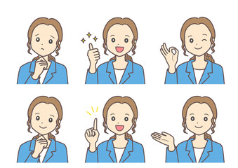 スーツの女性　ポーズセット(ロングヘア)