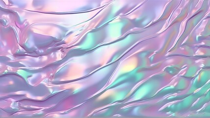 抽象的なホログラフィック背景。凹凸のある淡い紫、ピンク、ミント色の本物の質感、パステルカラー｜Abstract holographic background. Authentic texture in pale purple, pink and mint colors with bumps, pastel colors. Generative AI