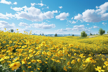 bright summer meadow with yellow flowers