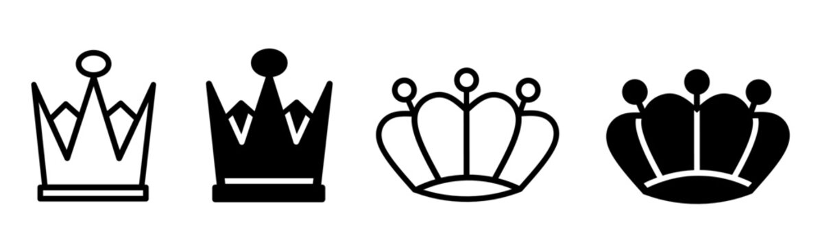 black illustration graphic design crown icon set. Stock vector.