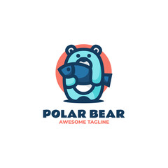 Vector Logo Illustration Polar Bear Fish Mascot Cartoon Style.