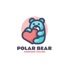 Vector Logo Illustration Polar Bear Love Mascot Cartoon Style.