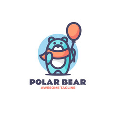 Vector Logo Illustration Polar Bear Balloon Mascot Cartoon Style.