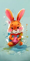 abstract painting bunny with color splash  