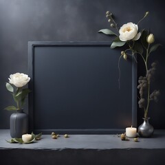 Contemporary Dark Setting with Empty Blackboard and Decorative Elements
