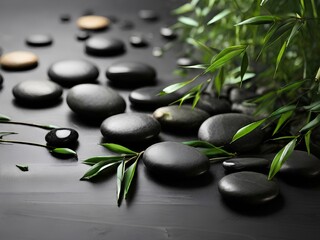 zen stones and bamboo, Generative AI
