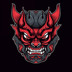 Crimson Oni Mask: The Fiery Red, Orange, and Black Demon Mascot