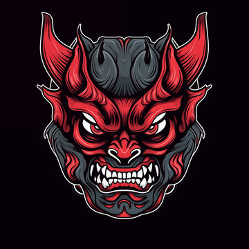 Crimson Oni Mask: The Fiery Red, Orange, and Black Demon Mascot