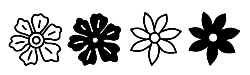 black illustration graphic design flower icon set. Stock vector.
