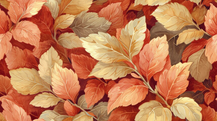 Hand Drawn Oil Painting of Seamless Tile Pattern Wallpaper for Residence Hotel Interior Wall Decoration, Midcentury, Retro Vintage Victorian with ornaments, nature-inspired, floral patterns background