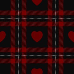 Heart gingham seamless pattern, black and red can be used in fashion decoration design for printing,clothes, tablecloths, blankets, bedding, paper,fabric and other textile products. 