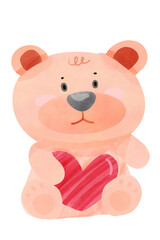 love_valentine day_color_water color bear and heart 