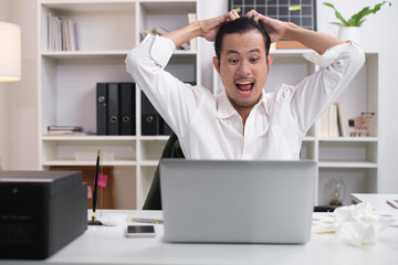 Businessman is stressed at work he have a lot of work pressure. Work overtime or overwork agent...