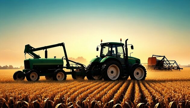 Modern combine harvester working on a field. A harvester working on a wheat crop field. Generative AI