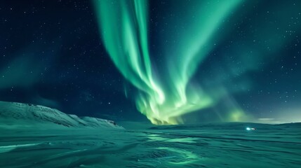 Vibrant Green and Blue Aurora Lights Dancing