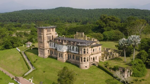 Aerial view of Kellie's Castle in Perak state of Malaysia. It is mansion built in the beginning of XX century. Now it is famous tourist landmark