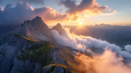 Sunset Over Majestic Mountain Range, A