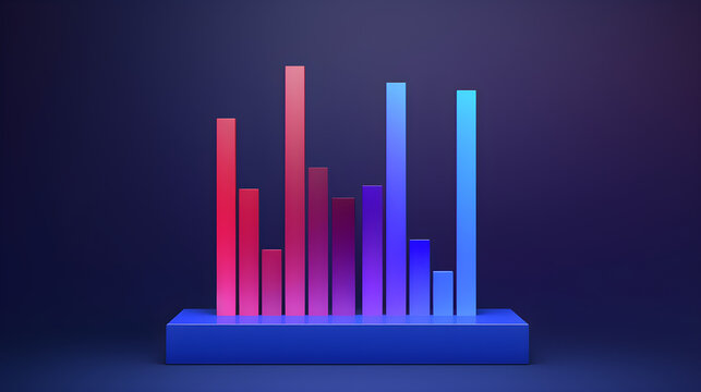 gradient flat background. three 3D figures simulating bar chart the middle of the image