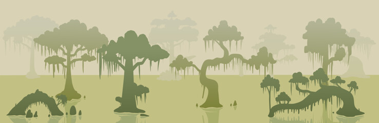 Cartoon Swamp Background. Vector illustration with simple gradients.