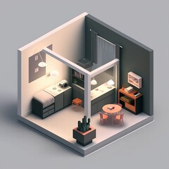 3d render isometric bedroom
