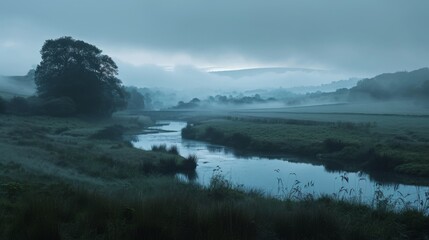 Fototapeta premium Serene River Meandering Through Lush Green