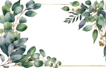 Hand-Painted Eucalyptus Leaves. Watercolor Illustration for Wedding Invitations and Greeting Cards. - obrazy, fototapety, plakaty
