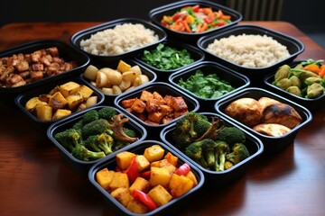 Efficient meal prep for the week with food containers. Generative AI