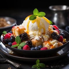 Freshness and sweetness in a bowl of gourmet summer dessert
