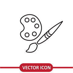 Paint palette and brush icon, simple flat liner illustration on white background..eps