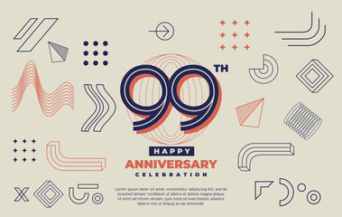 99th happy anniversary celebration with abstract geometric shape.
