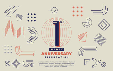 1st happy anniversary celebration with abstract geometric shape.
