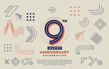 9th happy anniversary celebration with abstract geometric shape.