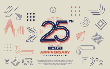 25th happy anniversary celebration with abstract geometric shape.