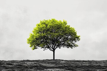 Obraz premium Nature and Sustainability: Vibrant Green Leaves on B&W Tree