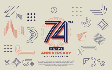 74th happy anniversary celebration with abstract geometric shape.
