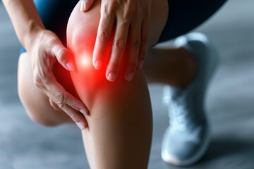 Person holding a sore knee during sports activity