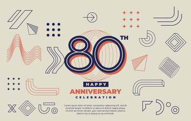 80th happy anniversary celebration with abstract geometric shape.