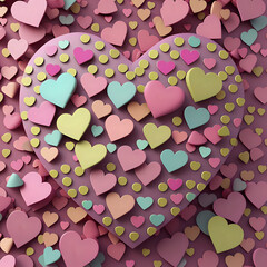 Multicolored Heart background. Valentine Wallpaper with Pink hearts. 3D Render - generated by ai
