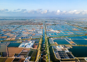 Aerial view of shrimp breeding farms in Giao Thuy, Namdinh, Vietnam