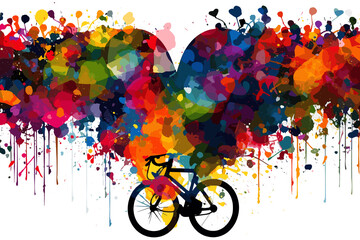 Colorful bicycle with butterflies background ,Splatter paint vector-style image of bicycle business