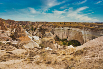 Unique rock and stone formations in the Red valley near  near Goreme,a UNESCO world heritage site situated in Nevsehir Province, in the Cappadocia Region, Central Anatolia,Turkey.