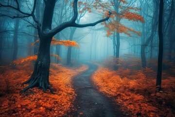 foggy forest in the morning