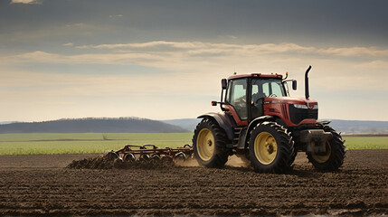 Fototapeta premium A tractor plowing a field. generated by AI