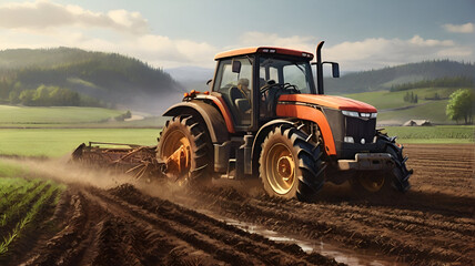 A tractor plowing a field. generated by AI - obrazy, fototapety, plakaty